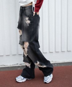 WEGO ダメージストレートデニムパンツ