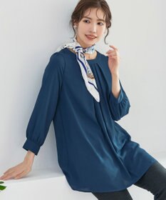 Tiaclasse 【新色追加・洗える】裏起毛ジョーゼット胸元タックチュニックブラウス