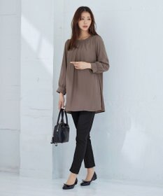 Tiaclasse L 【新色追加・洗える】裏起毛ジョーゼット胸元タックチュニックブラウス