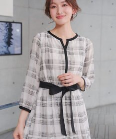 Tiaclasse L シアーチェック配色ワンピース