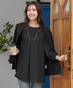 Tiaclasse L 【新色追加・洗える】裏起毛ジョーゼット胸元タックチュニックブラウス