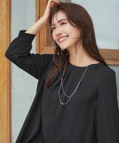 Tiaclasse L 【新色追加・洗える】裏起毛ジョーゼット胸元タックチュニックブラウス