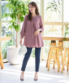 Tiaclasse L 【新色追加・洗える】裏起毛ジョーゼット胸元タックチュニックブラウス