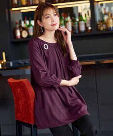 Tiaclasse L 【新色追加・洗える】裏起毛ジョーゼット胸元タックチュニックブラウス