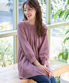 Tiaclasse L 【新色追加・洗える】裏起毛ジョーゼット胸元タックチュニックブラウス