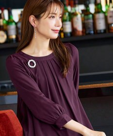 Tiaclasse L 【新色追加・洗える】裏起毛ジョーゼット胸元タックチュニックブラウス