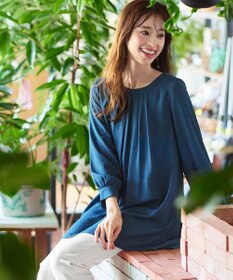 Tiaclasse 【新色追加・洗える】裏起毛ジョーゼット胸元タックチュニックブラウス