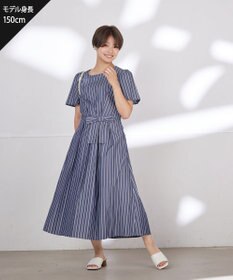 Tiaclasse 【洗える】ストライプアシンメトリーリボンワンピース