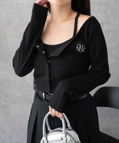 WEGO 【2点SET】ワンポイント刺繍キャミセットカーデ