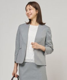 J.PRESS LADIES 【セットアップ対応・洗える・撥水】コットンFITTY ノーカラー ジャケット