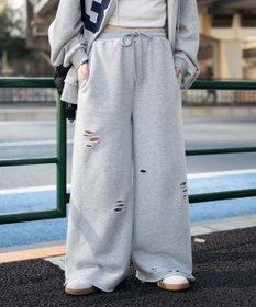 WEGO 【ウエストゴム】ダメージスウェットワイドパンツ