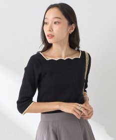 earth music&ecology 襟袖スカラップ配色プルオーバー