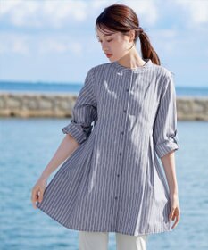 Tiaclasse 【新色追加・洗える】バンドカラーシャツチュニックブラウス