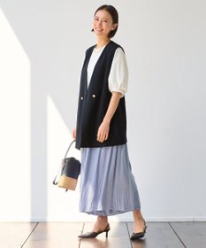 自由区 L 【接触冷感・速乾・UVケア・撥水・防シワ】リネンライクツィル ジレ