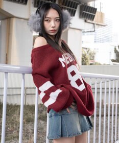 WEGO フラッフィー2WAYグラフィックワンショルBIGニット
