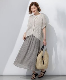 23区 【洗える】リネンコットンストライプ ギャザー スカート