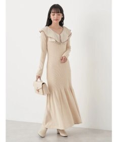 earth music&ecology パイピングフレアカラーニットワンピース