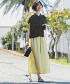 ANY L 【洗濯機可/ウエストゴム/UVケア】スパンボイル撥水スカートパンツ