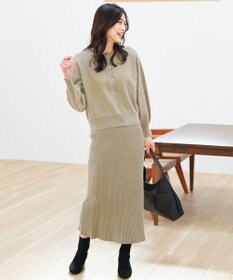 ANY L フェザーカーディガン×ニットスカートセットアップ