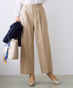 ANY SIS 褒めらレディストレッチ ワイドパンツ ベージュシャンブレー