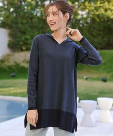 Tiaclasse メランジ配色フーディーニットチュニック