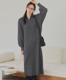 Tiaclasse 【洗える】ハーフジップリブニットワンピース