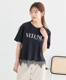 earth music&ecology 裾レースロゴプリントTシャツ