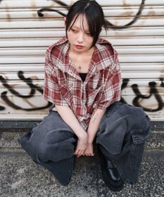 WEGO フードチェックBIGシャツ（S）