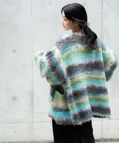 WEGO マルチボーダーブラッシュニットカーデ