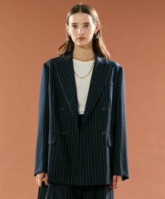 BEIGE， DELAND / ウールピンストライプダブルジャケット Navy St.