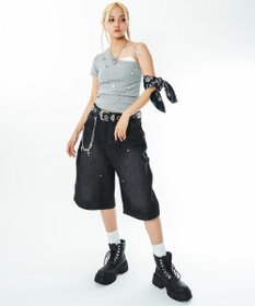 WEGO 【ユニセックス着用ITEM】ダブルニーデニムショーツ