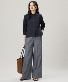 自由区 【洗える】コットンリネンシャンブレーワイドストレート パンツ