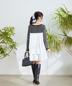 Tiaclasse 【洗える】ツイード2段フレアチュニックブラウス