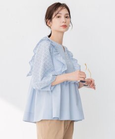 組曲 【WEB限定色あり】レースコンビシャーティング ブラウス