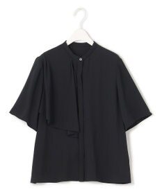 ICB 【洗える】BackSatinAmunzen 5分袖ラッフルデザインブラウス