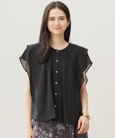 自由区 【カタログ掲載・接触冷感・洗える】シアーラミーローンフリル ブラウス セピア