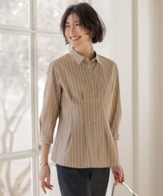 J.PRESS LADIES L TC ハイカウントストライプ シャツ ブラウス モカストライプ系