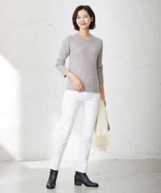 J.PRESS LADIES L 針抜きフライス クルーネック リブ カットソー