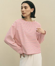 UNFILO ドライタッチリブ バックZIP ボーダートップス オフ×レッド