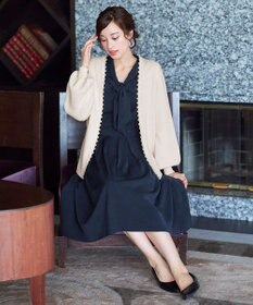 Tiaclasse 【洗える】パール付きパフスリーブカーディガン