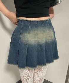 WEGO ヴィンテージウォッシュデニムプリーツスカパン