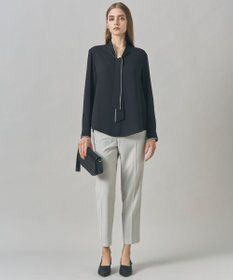 ICB L 【接触冷感・UVケア・速乾・洗える】BackSatinAmunzen 配色ボウタイブラウス