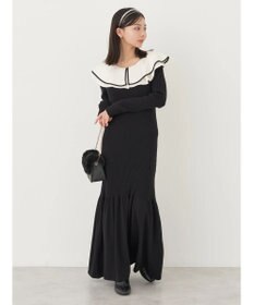 earth music&ecology パイピングフレアカラーニットワンピース