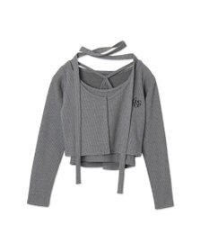 WEGO 【2点SET】ワンポイント刺繍キャミセットカーデ