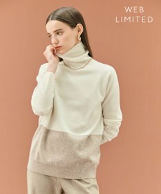 BEIGE， 【WEB限定・洗える】DEMING / バイカラーウールタートルネックニット