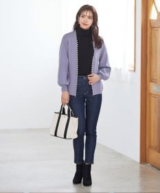 Tiaclasse L 【洗える】パール付きパフスリーブカーディガン