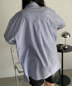 WEGO 【冷房対策】刺繍ストライプBIGシャツ