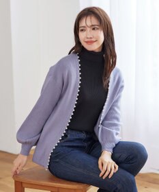 Tiaclasse 【洗える】パール付きパフスリーブカーディガン