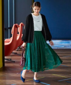 Tiaclasse 【洗える】パール付きパフスリーブカーディガン