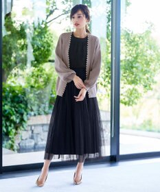 Tiaclasse 【洗える】パール付きパフスリーブカーディガン